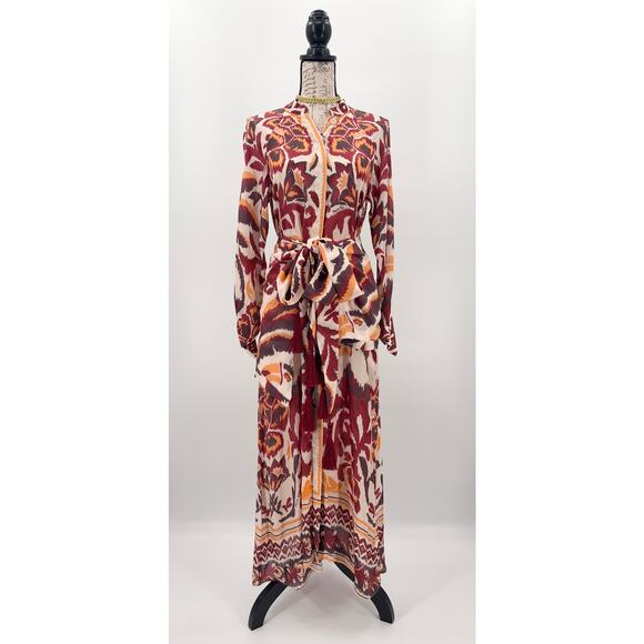 B49 Farm Rio Toucans Scarf Maxi Dress Womens Small Long Sleeve Boho Earthy Chic - Picture 5 of 14